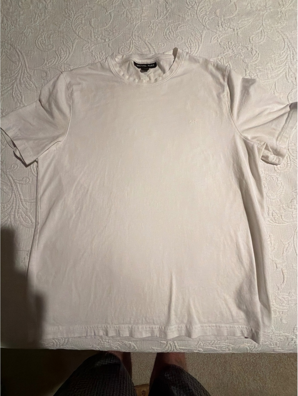 Michael Kors White Cotton T-Shirt with MK Logo, Size L
